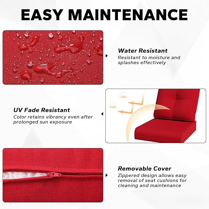 Joyside Outdoor Chair Cushions Set, 22x25/22x24 Inch Patio Furniture Deep Seat Cushions, Water Resistant & Thick Cushion, Outdoor Replacement Cushions for Seat and Sofa