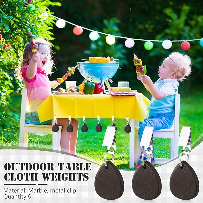 6 Pcs Tablecloth Weights Pendant Teardrop Shape Table Cover Weights with Metal Clips for Outdoor Picnic Garden Patio Party Camping Dinner Table Cover Decoration (Black)