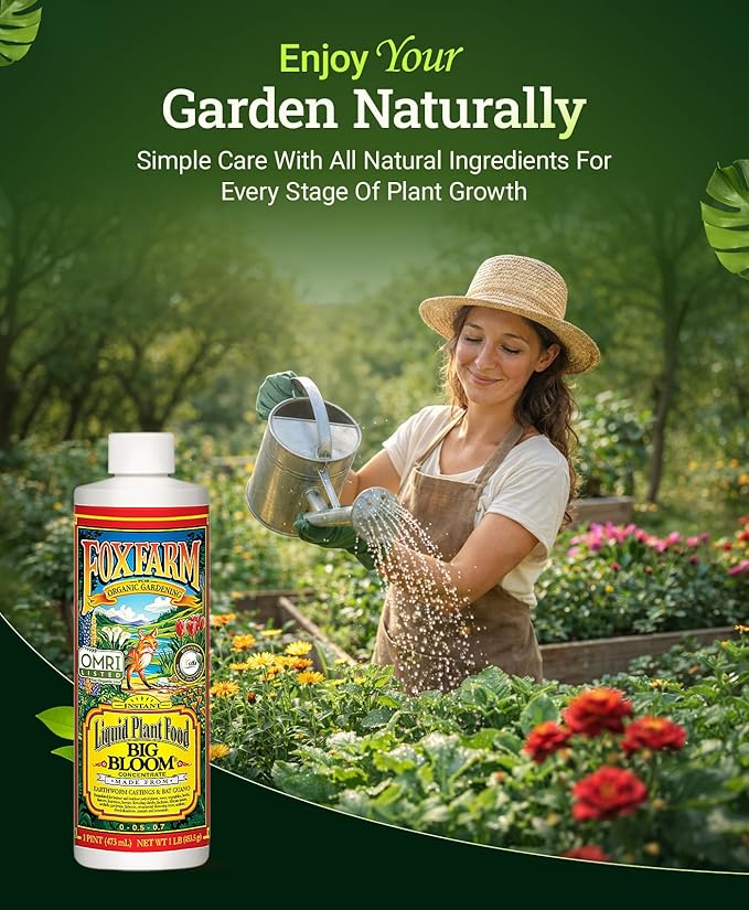FoxFarm - Big Bloom Plant Food, Liquid Fertilizer Concentrate for Flowers, Fruits, and Vegetables, All Purpose Plant Fertilizer for Indoor & Outdoor Potted Plants, NPK 0-0.5-0.7 (Pint)