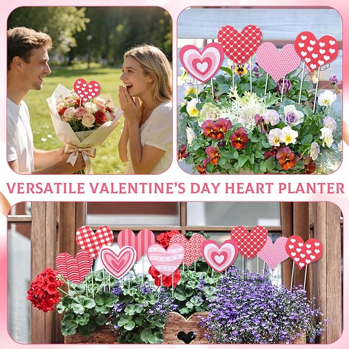 10 Pcs Valentine’s Day Heart Planter Stakes - 11.8" Double Side Heart Garden Yard Stakes Valentine' Day Outdoor Decor for Indoor Outdoor Patio Planter Pot Lawn Pathway Wedding Decor