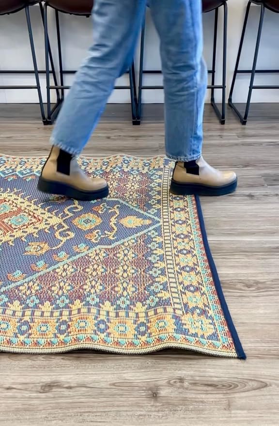 Mad Mats Traditional Outdoor Rug, Reversible Plastic Mat (5' x 8', Oriental Turkish - Plum)
