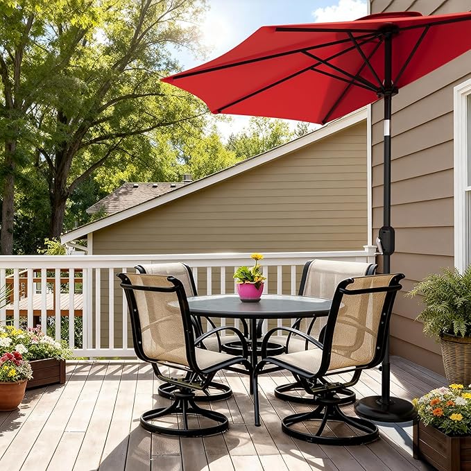 Garvee Patio Umbrella 9FT - Half Umbrella Outdoor with Smooth Crank Lift, Outdoor Shade Canopy for Patio, Backyard, Garden, Deck, Balcony -Red