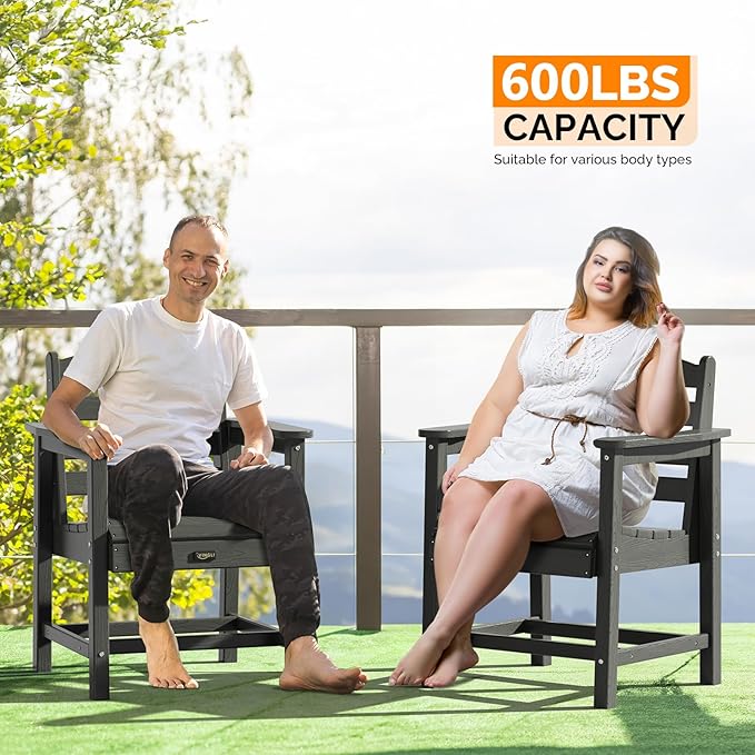 VINGLI Outdoor Patio Dining Chairs, HDPE Plastic Outdoor Patio Chairs All-Weather Durable Garden Seating for Yard, Outside, Poolside, Deck, Porch (Grey, 1 PCS)