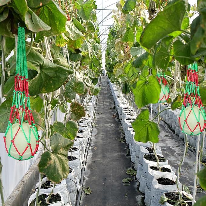 24 Pack Melon Hammocks Cradles with S Hanging Hooks, Heavy Duty Watermelon Nets Melon Hammock for Trellis Pumpkin Hanging Bags for Growing Cantaloupe Pumpkin in Vertical Garden (Red and Green, 24)