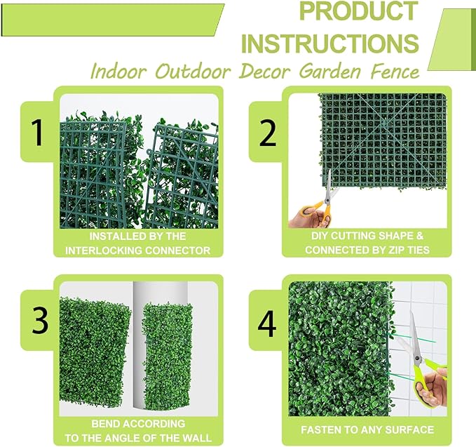 AOKIE 10"X10" Artificial Grass Wall, 24Pcs Boxwood Hedge Wall Panels UV-Anti Grass Backdrop Wall Decor, Greenery Privacy Hedge Screen for Indoor Outdoor Patio Balcony, Party Garden Fence Decor