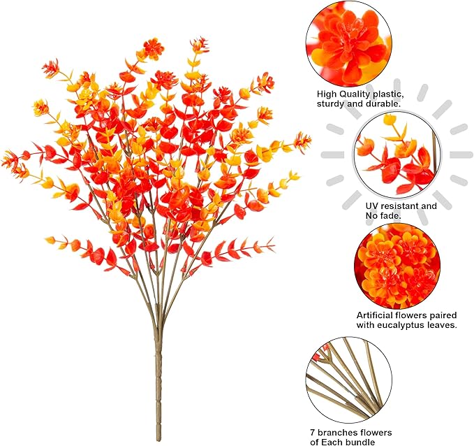 Ivydale Artificial Fake Fall Mums Flowers Plants for Outdoor Outside, 12 Bundles Faux Autumn Orange Daisy Plastic Greenery Realistic UV Resistant for Front Door Porch Patio Balcony Garden Yard Decor