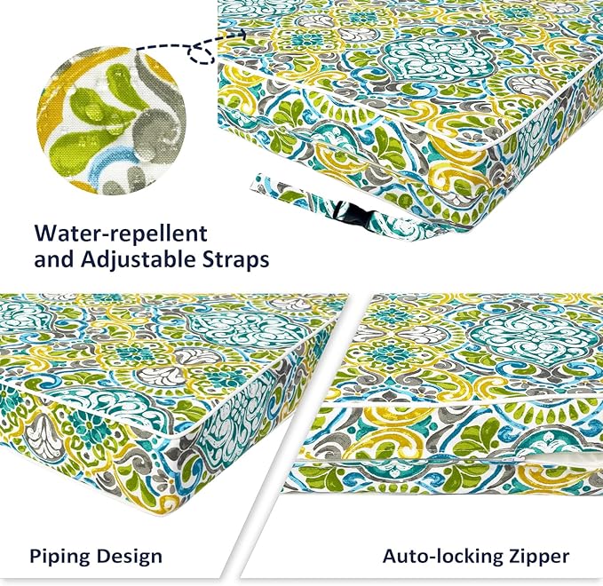 Outdoor Chair Cushions 22x22x3 Inch, Patio Seat Cushion Furniture Swing Set of 2, Water Repellent Chairs Wicker Cushion Pads with Couch Sofa in Garden, Damask Green