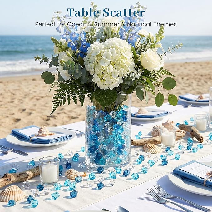 DomeStar 500PCS Fake Ice, Assorted Acrylic Glass Beads,Vase Fillers Fish Tank Decor Table Scatter Decoration