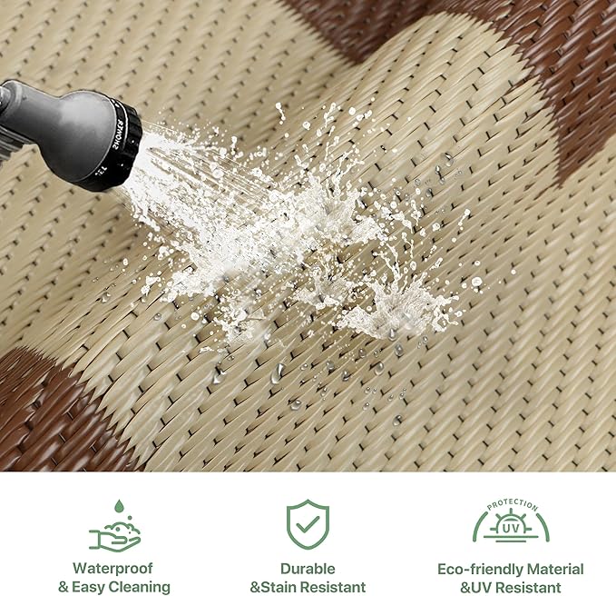 GENIMO 6' x 9' Outdoor Rug Waterproof for Patio Decor, Reversible Plastic Straw Area Rugs Mat for Camper, Outside Carpet for Rv, Deck, Porch, Picnic, Balcony, Mix-Coffee & Beige