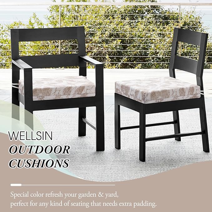Wellsin Outdoor Chair Cushions for Patio Furniture - Outdoor Cushions for Chairs - Water Resistant Patio Chair Cushions Set of 4, 18.5"X16"X3", Flower Beige