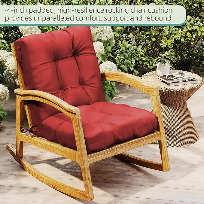 Outdoor Chair Cushion, 42x21x4 Inch Patio Cushions for Dining/Rocking Chairs, High Back Soft Seat Pad with Ties, Indoor Outside Use, Fade-Resistant & Waterproof, Red