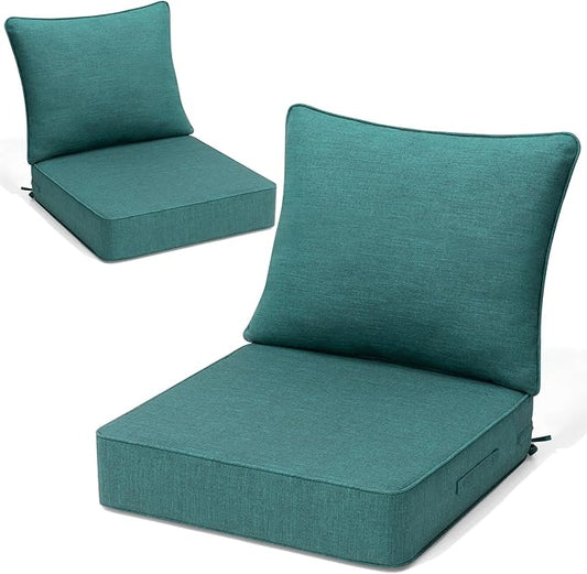 Crestlive 5.5" Outdoor Cushion for Patio Furniture Set of 2, 24 x 24, Waterproof and Fade-Resistant Deep Seat Cushions for Chair, Wicker Sofa and Couch, Malachite