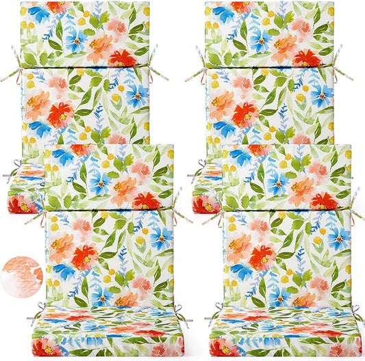 4 Pack Outdoor High Back Chair Cushion, 44 x 20 inches Patio Chair Cushions Waterproof Rocking Cushions Indoor Furniture Seat Pad, Weather Resistant (Floral,Pastel)