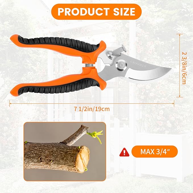 7.5" Gardening Pruning Shears, Soft Handle Pruning Shears, Garden Scissors, Plant Trimming Scissors, Bonsai Tools, Gardening Tools, for Plant, Flower, Tree - Orange
