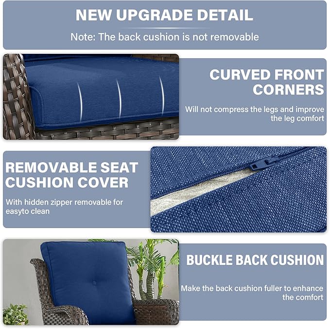 Outdoor Chair Cushions 5 Sets- 22 * 24" Patio Furniture Cushions with Removable Cover, 27D High Density Sponge Filling Outdoor Patio Cushions for Chairs, Rocker, Sofa and Loveseat - Blue