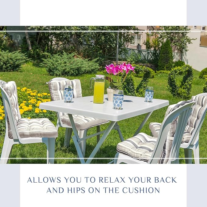 Hoteam 6 Set Patio Chair Cushions Outdoor High Chair Cushion 20 x 40 Inch Waterproof Patio Seat Rocking Indoor Thickened Pad(Striped Style,Beige)