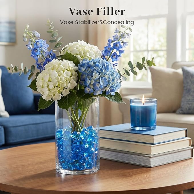 DomeStar Navy Blue Fake Ice Rocks, 150PCS Acrylic Gems Crystals Plastic Diamonds Centerpiece for Vase Fillers DIY Craft Wedding Party Table Scatter Aquarium Tank Cobalt Blue Decorations