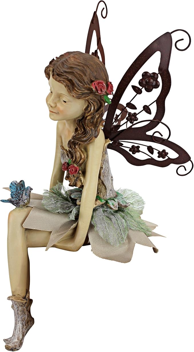 Design Toscano Fannie the Garden Fairy Indoor/Outdoor Shelf Sitting Statue, 12 Inch Tall, Cast Stone Resin, Full Color Finish