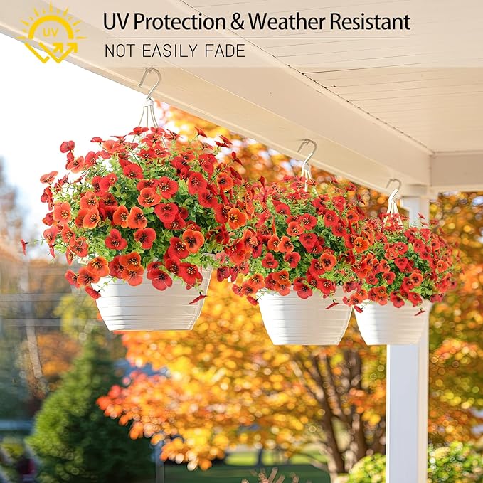 MACTING Fall Artificial Flowers for Outdoors 12 Bundles Fake Pansies UV Resistant Outdoor Faux Plants Plastic Greenery Shrubs for Planters Garden Patio Porch Balcony Outside Autumn Thanksgiving Decor