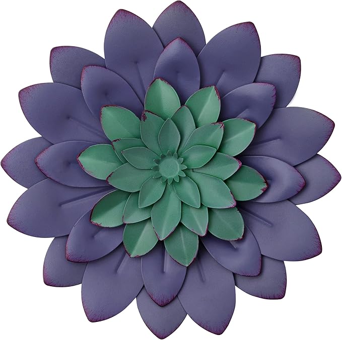 Everydecor Succulent Metal Flowers Wall Decor – Purple, Hand Painted, 3D Flower Art Decoration for Living Room, Bedroom, Kitchen, Bathroom - Floral Decor for Indoor & Outdoor Use