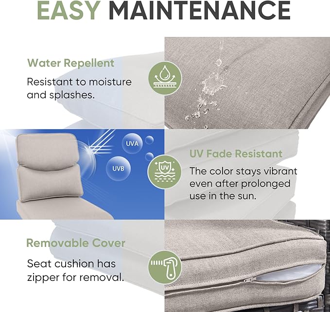 Outdoor Chair Cushion Set of 2, Waterproof Outdoor Seat Cushions 25x22, Patio Chair Cushions for Outdoor Furniture, Couch Cushion Replacement, Include 2 Back & 2 Seat Cushions, Smile/Beige