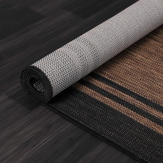 Bordered Outdoor Rug 5x7 Washable Outside Carpet for Indoor Patio Porch Waterproof Easy Cleaning Non Shedding Area Rugs Nut Brown 5 x 7