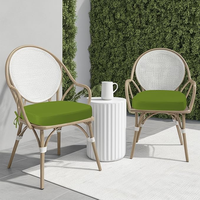 idee-home Outdoor Chair Cushions Set of 4, 17" x 17" x 3" Thick D-Shaped Patio Furniture Outdoor Seat Cushions Waterproof with Ties, Dining Pads