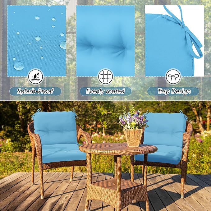 Geetery Set of 4 High Back Wicker Patio Chair Cushions for Outdoor Furniture 41.74x20.87x3.94 Inch Waterproof Thick Replacement Seat Pads with Non Slip Ties for Porch, Deck, Lawn & Garden(Lake Blue)
