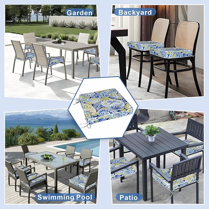 Outdoor Chair Cushions 19 x 19 Inch Set of 2 Water Resistant Seat Cushions with Ties, Outdoor Cushions for Patio Furniture with 3-Year Fade Resistant