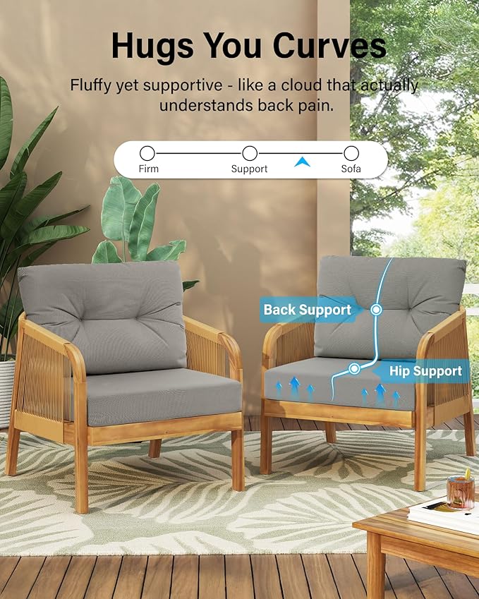 YEFU Outdoor Cushions for Patio Furniture: Waterproof Fade-Resistant Outdoor Chair Cushions Set of 4 - Deep Seat Patio Cushions Replacement with Ties for Chair Sofa Couch - 24 x 24 Inch(Light Gray)