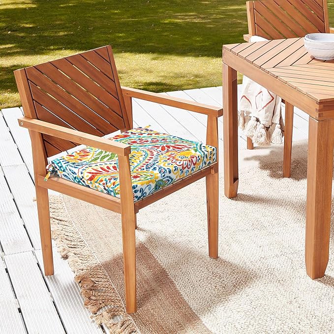 LVTXIII Outdoor Chair Cushions, Fade-Resistant Patio Furniture Cushions Outdoor Square Chair Pads with Ties for Dining Chairs and Garden Furniture Decoration, 18.5"x16"x2" Set of 2, Paisley Multi
