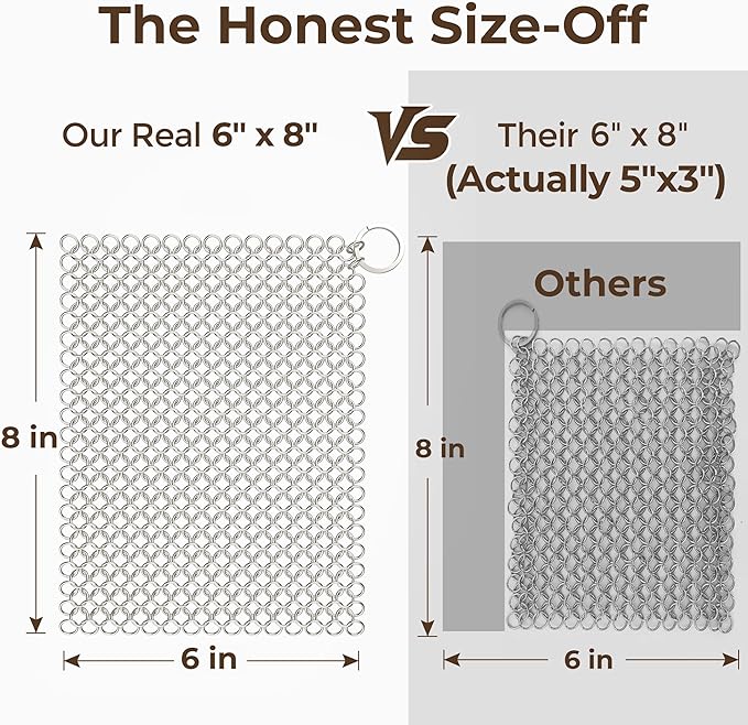 Amagabeli Cast Iron Cleaner 8"x6" 316L Stainless Steel Chainmail Scrubber Cast Iron Skillet Cleaner for Pan Pot Wok Griddles BBQ Grills Cast Iron Cleaning