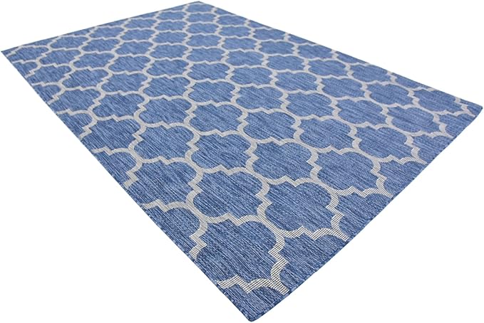 Unique Loom Outdoor Trellis Collection Area Rug (7' 1" x 10' Rectangle, Navy Blue/ Ivory)