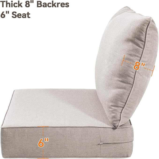 6" Thick Outdoor Cushions 24x24x6, 1-Set Deep Seat Patio Cushions with Removable Cover, Waterproof & Fade Resistant Replacement for Wicker Chair, Loveseat, Sofa - Beige