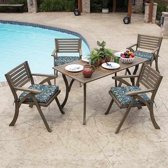 Arden Indoor/Outdoor Seat Or Rocking Chair Cushion, 19 x 18, Water Repellent, Rain Proof, Fade Resistant Cushion for Rocking Or Dining Chairs Sapphire Aurora Blue Damask