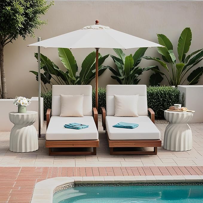 SUNBURY Outdoor Side Table Set of 2, 19" H Outdoor Accent End Table, Patio Coffee Tables, Garden Stool and Plant Stand for Garden, Living Room, Backyard, Spotted White