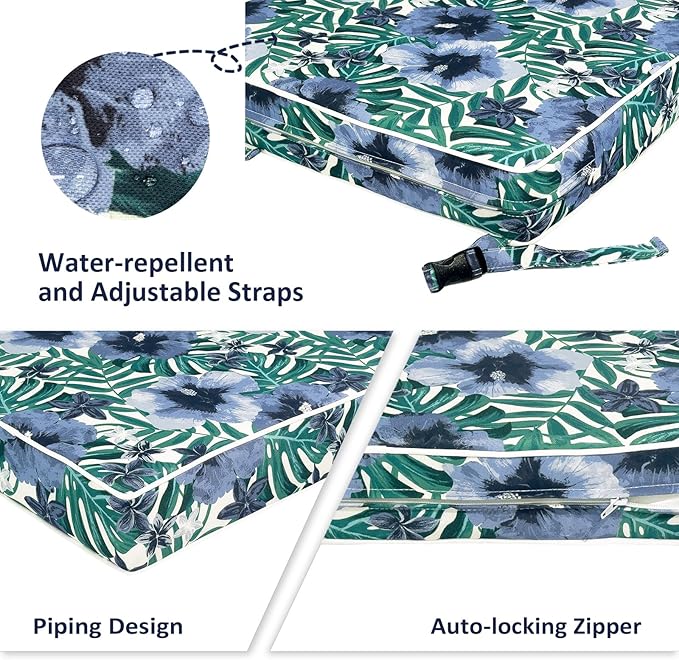 Outdoor Chair Cushions 22x22x3 Inch, Patio Seat Cushion Furniture Swing Set of 2, Water Repellent Chairs Wicker Cushion Pads with Couch Sofa in Garden, Blue Salmone Tropical