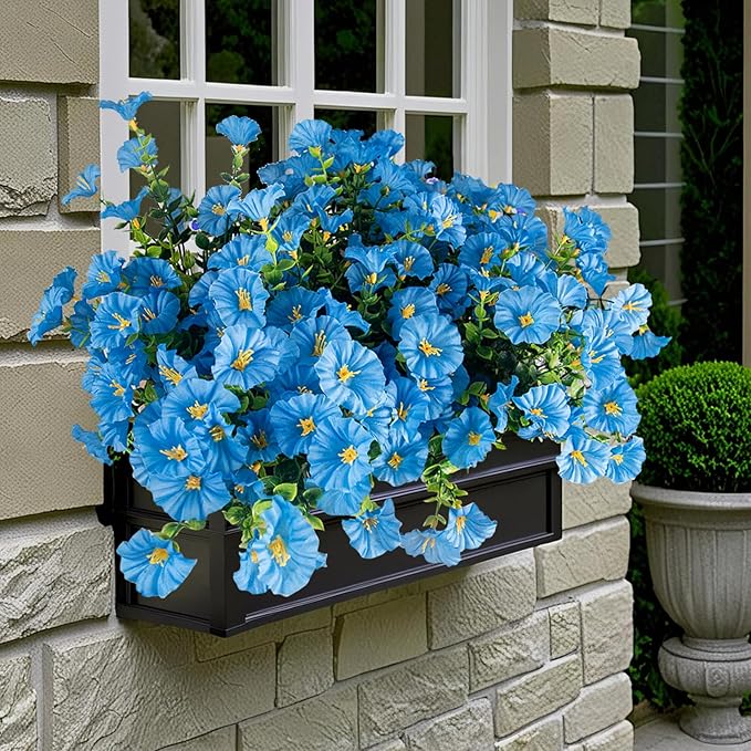 Christmas Artificial Mums 12 Bundles Blue Bulk Fake Flowers Faux Planters Real Touch Stems for Outdoors Fall Silk Flower UV Resistant Urn Filler Front Porch Thanksgiving Decorations for Home Garden