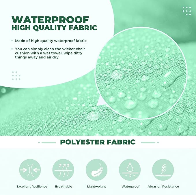 Wicker Chair Cushions, Waterproof Outdoor Loveseat Cushions for Patio Furniture, Tufted Wicker Furniture Cushions, 1 Loveseat and 2 U-Shaped Cushions, Cyan