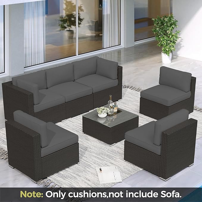 Crownland 14 Piece Outdoor Furniture Replacement Cushions, Patio Sofa Cushions for 6 Seat Rattan Wicker Sectional Patio Conversation Sets, Water-Resistant Outdoor Conversation Set Cushion(Grey)