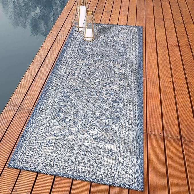 Keen Home Design Terrace Outdoor Runner Rug - 26"x67" Washable Indoor/Outdoor Rug for Patio, Kitchen, Balcony, Beach, Garden, Deck and Porch, Size: 2'2" x 5'7", Force Navy