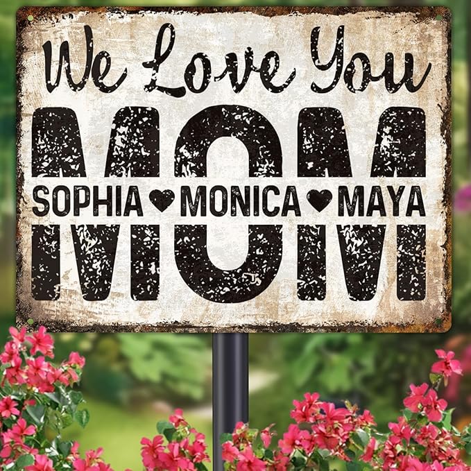 Custom Garden Signs Personalized Metal Tin Sign for Women, Retro Funny Mom Metal Sign for Outdoor, Patio, Yard Rustic Home Decor Gift for Mothers Day, Grandmas, and Gardening Lovers