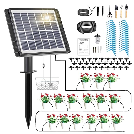 82FT Solar Drip Irrigation System, Auto Watering Kit for 30 Pots, Solar-Powered Plant Watering, 25 Timer Modes, 900ml/min Flow Indoor/Outdoor Garden, Balcony & Patio Irrigation System