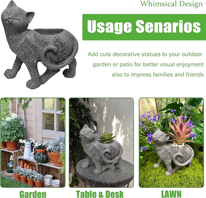 7.9" Cat Succulent Planter Holder Figurine, Flower Pot Statue, Decorative Modern Indoor & Outdoor Cat Planter Pot Sculpture, Garden Animal Flower Pot, Funny Planters for Indoor Plants