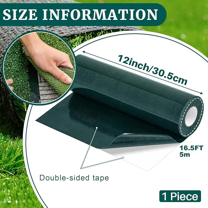 1 Roll 12 in x 16.5 ft Double Sided Turf Tape for Artificial Grass Rug Self Adhesive Artificial Turf Tape for Lawn Garden Carpet Connecting Outdoor Carpet