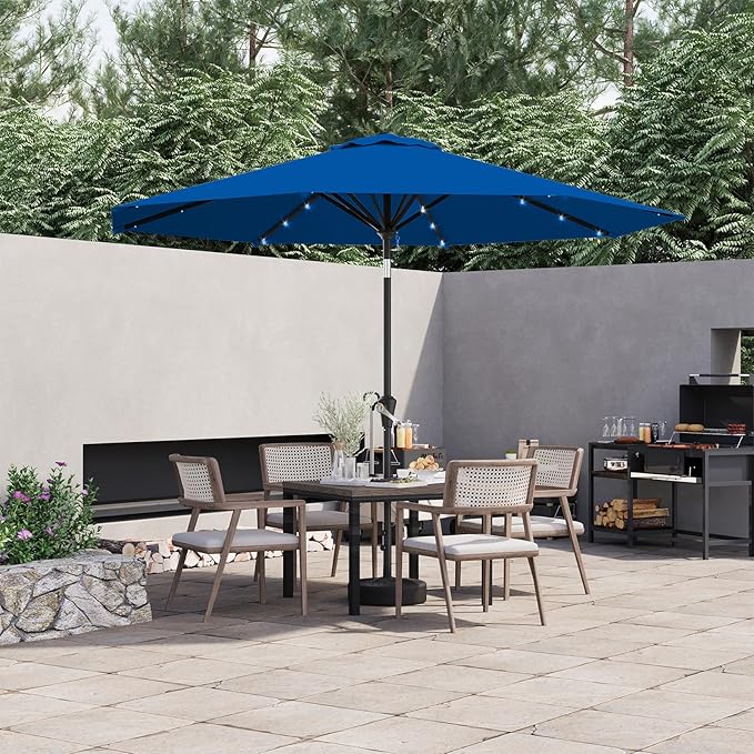 AreShark 9FT Solar Umbrella 32 LED Lighted Patio Umbrella Table Market Umbrella w/Tilt and Crank Outdoor Umbrellas for Garden, Deck, Backyard, Pool and Beach, Deep Blue