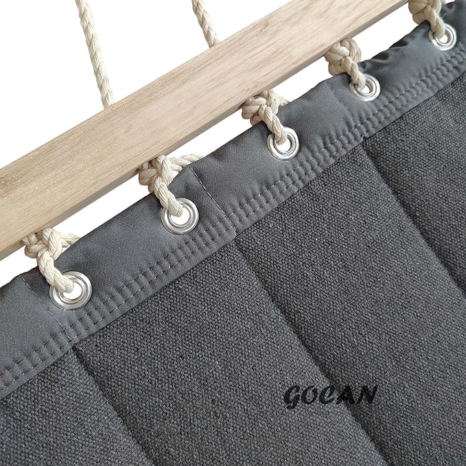Quilted Fabric Double Hammock won't flip with stand and Spreader Bars,Safer and Sturdier,Quality Hammocks for outdoor indoor patio yard Two sided dual use Deep Grey
