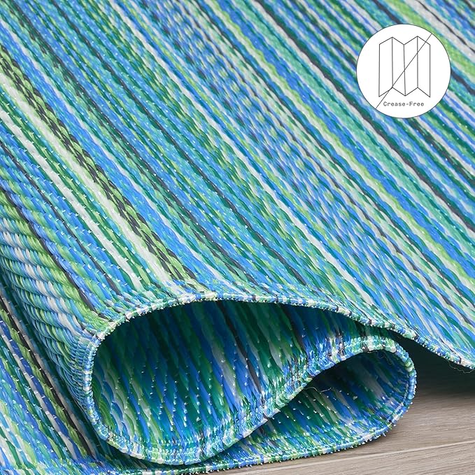 Fab Habitat Outdoor Rug - Waterproof, Fade Resistant, Crease-Free - Premium Recycled Plastic - Striped - Porch, Deck, Balcony, Hallway, Poolside - Cancun - Turquoise & Moss Green - 2.5 x 8 ft Runner
