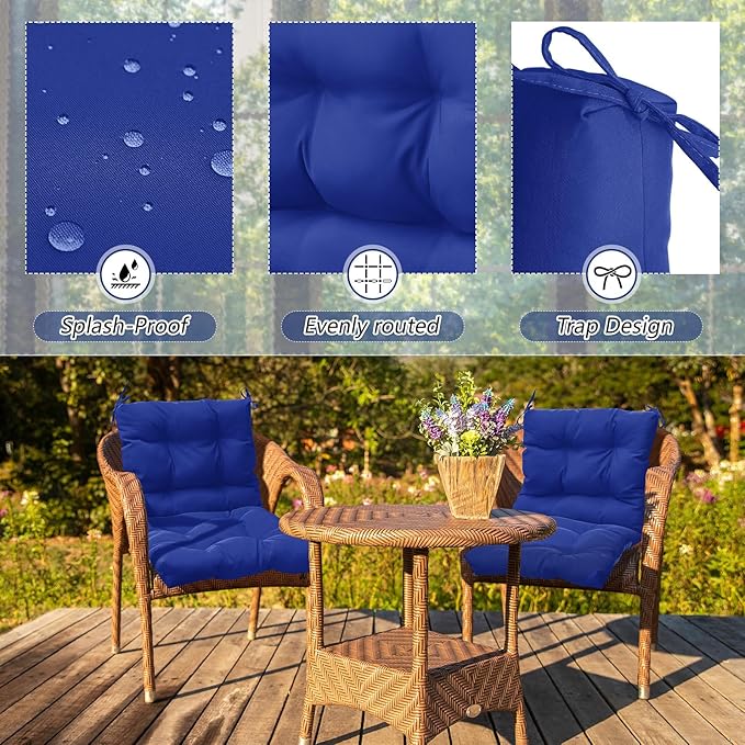 Marsui 6 Pcs Outdoor Indoor High Back Chair Cushions Patio Furniture Tufted Pillow with Ties All Weather Replacement Outdoor Rocking Chair Cushions, 42 x 21 Inches (Navy Blue)