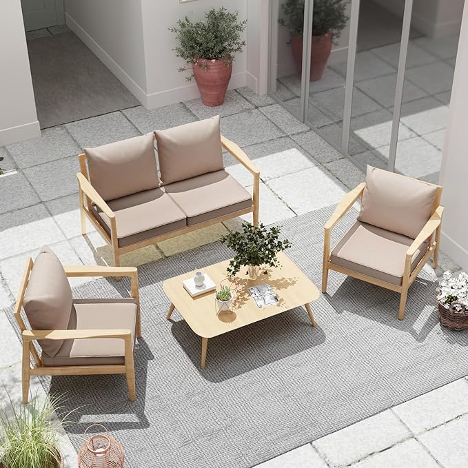 Outdoor Chair Cushions Set of 4, 22 x 22 Inch Patio Chair Cushions with Splash-Proof Covers, Outdoor Cushions for Patio Furniture, Khaki